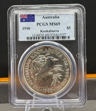 PCGS MS69 1st Year Australia Kookaburra Rare High Grade 1 Oz 999 Silver $5 Coin