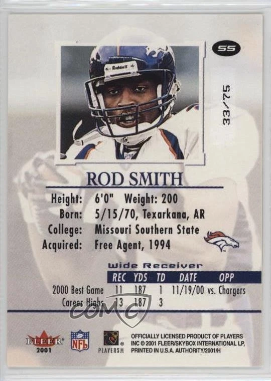 2001 Fleer Authority Prominence Numbered to 75 /75 Rod Smith #55 - Image 2 of 2