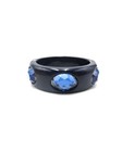 Black Plastic Blue Faceted Rhinestone 8" Stretchy Bangle Bracelet Chunky