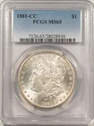 1881-CC $1 MORGAN DOLLAR - PCGS MS-65, WHITE FRESH GEM! CARSON CITY!
