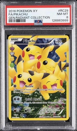 2016 POKEMON XY GENERATIONS RADIANT COLLECTION #RC29 FULL ART/PIKACHU PSA 8
