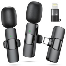 Wireless Microphone for iPhone, Android Phone, Laptop, 2 Pack Lavalier Microp...
