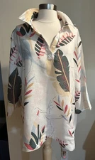 Cynthia Rowley womens 100% Linen Floral Leaf 3/4 Sleeve Tunic Top 2X EUC