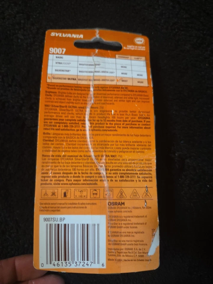 Paquete de 1 bombillas halógenas para faros Sylvania 9007 Silverstar ULTRA VISIÓN NOCTURNA Foto 2 de 2