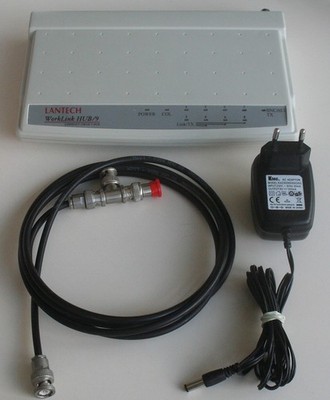 LANTECH HUB 10 Base2 / BNC / AUI + 8 Ports 10 BaseT Kabel RG58 Kappe 50 Ohm T BNC