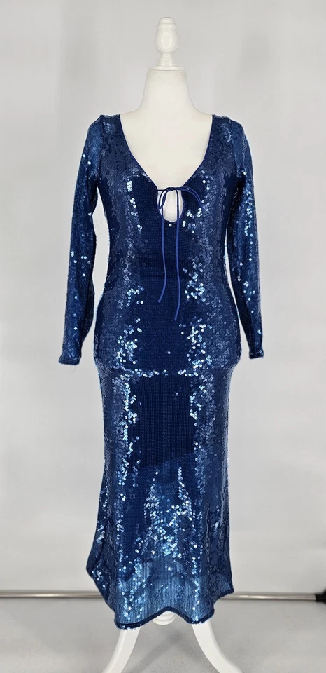 Vestido maxi Bardot Verona malha lantejoulas coquetel glam Y2K feminino tamanho 10 MSRP$179 - Imagem 2 de 4