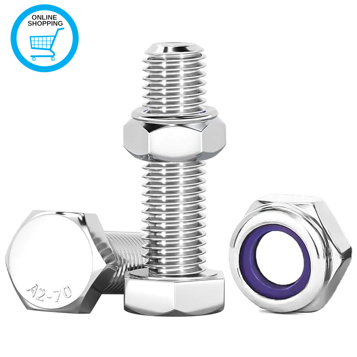 M10 Bolts and Lock Nuts Set - 304 Stainless Steel Hex Bolts and Nuts, 10 Pcs M10