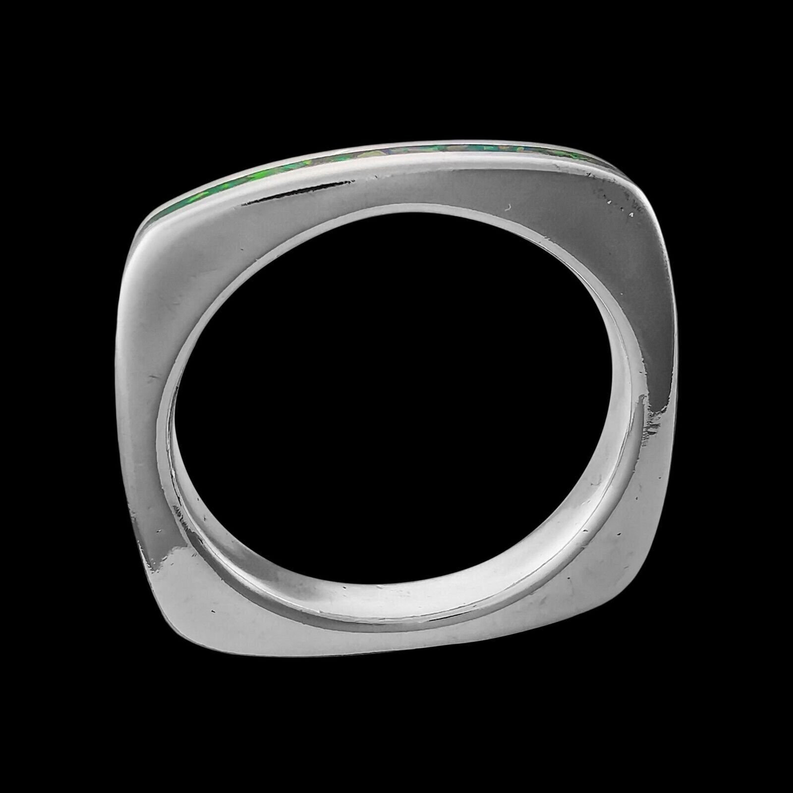 Square Opal Stacking Ring • 925 Sterling Silver • Navajo Handmade • Native...