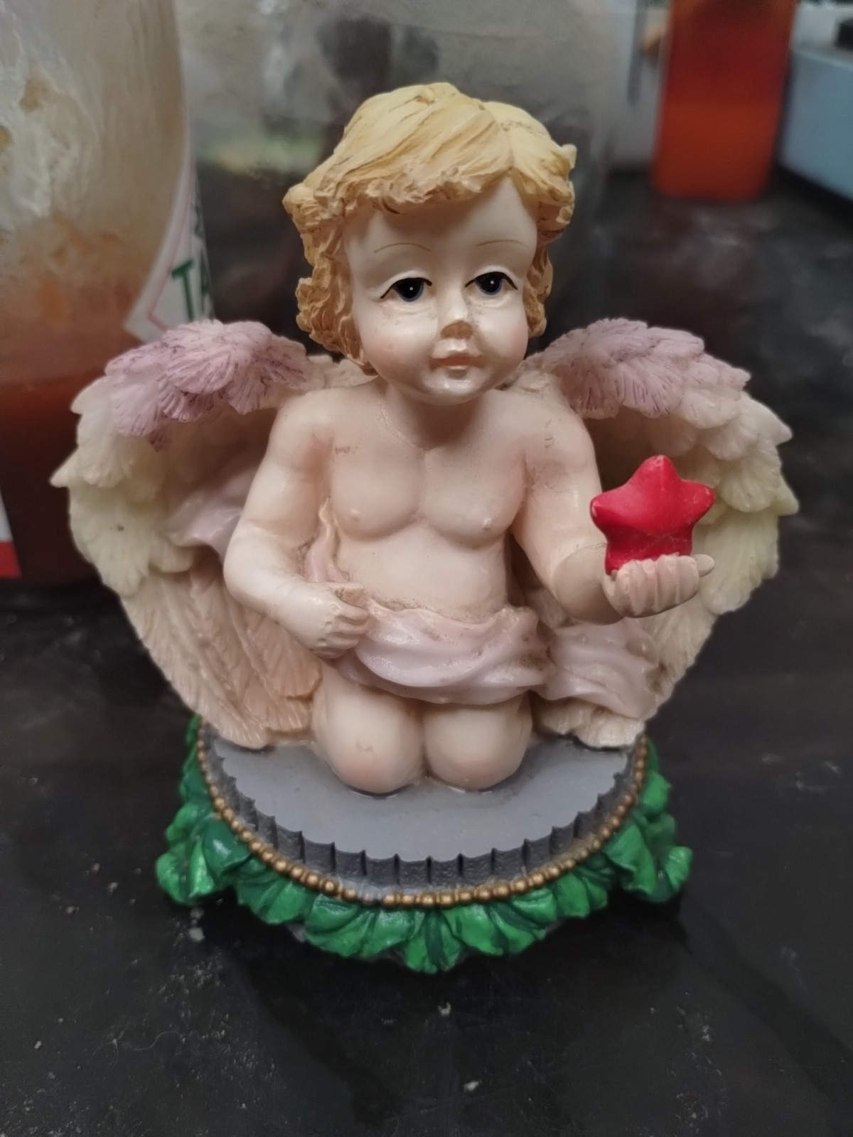 Herco Gift Professional 4" Winged Cherub Angel w/ Star Resin Figurine