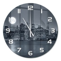 Runde Design-Glasuhr Aus GehäRtetem Glas New York Bei Nacht WeißE Zeiger Fi60 Cm