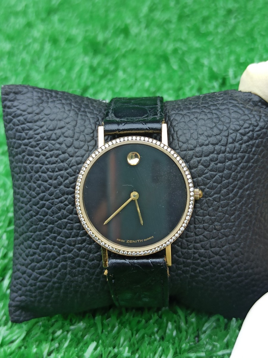 VTG LUXURY ZENITH MEN WATCH ROUND BLACK MOON DIAL SWISS MADE 80s