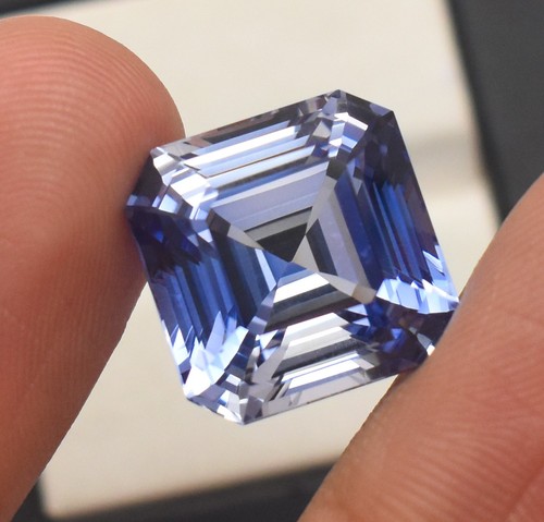 Bio Color Flawless Lab Blue Sapphire Asscher Cut 24.34 Cts Gemstone 15X15X10 mm - Picture 5 of 7