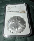 2000 Eagle S$1 NGC MS69 Graded Brown Label Silver Dollar Slab