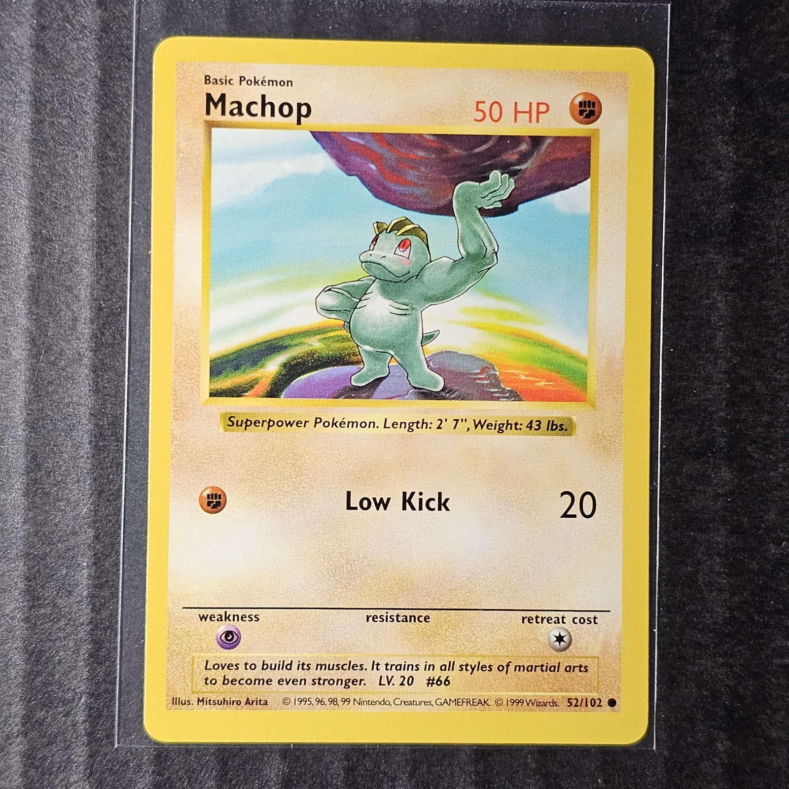 Machop, Shadowless, Base Set, 52/102, LP, Pokémon, WOTC 1999, (5/11)