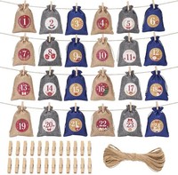 Adventskalender JutesäCkchen 15X20Cm Blau-Mix 24 StüCk Zum BefüLlen Geschenk