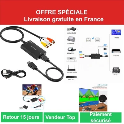 Convertisseur AV vers HDMI RCA Adaptateur Audio Câble HDMI ZHQRCA03 - Photo 1/4