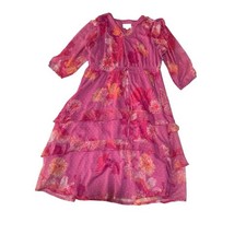 Destination 365 women's large Vibrant Pink Orange Floral Dress Swiss dot guest