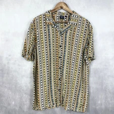 PacSun Mens Button Up Shirt Large Recycled Rayon Aztec Boho Surfer Indie Y2K