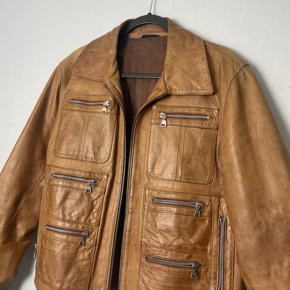 Daniel Alessandrini Leather Biker Jacket Moto Size 50 Men’s Large XL Zip Up - Image 3 of 4