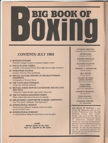 BIG BOOK OF BOXING MAGAZINE MICHAEL DOKES COVER JULY 1983 - 画像2/3