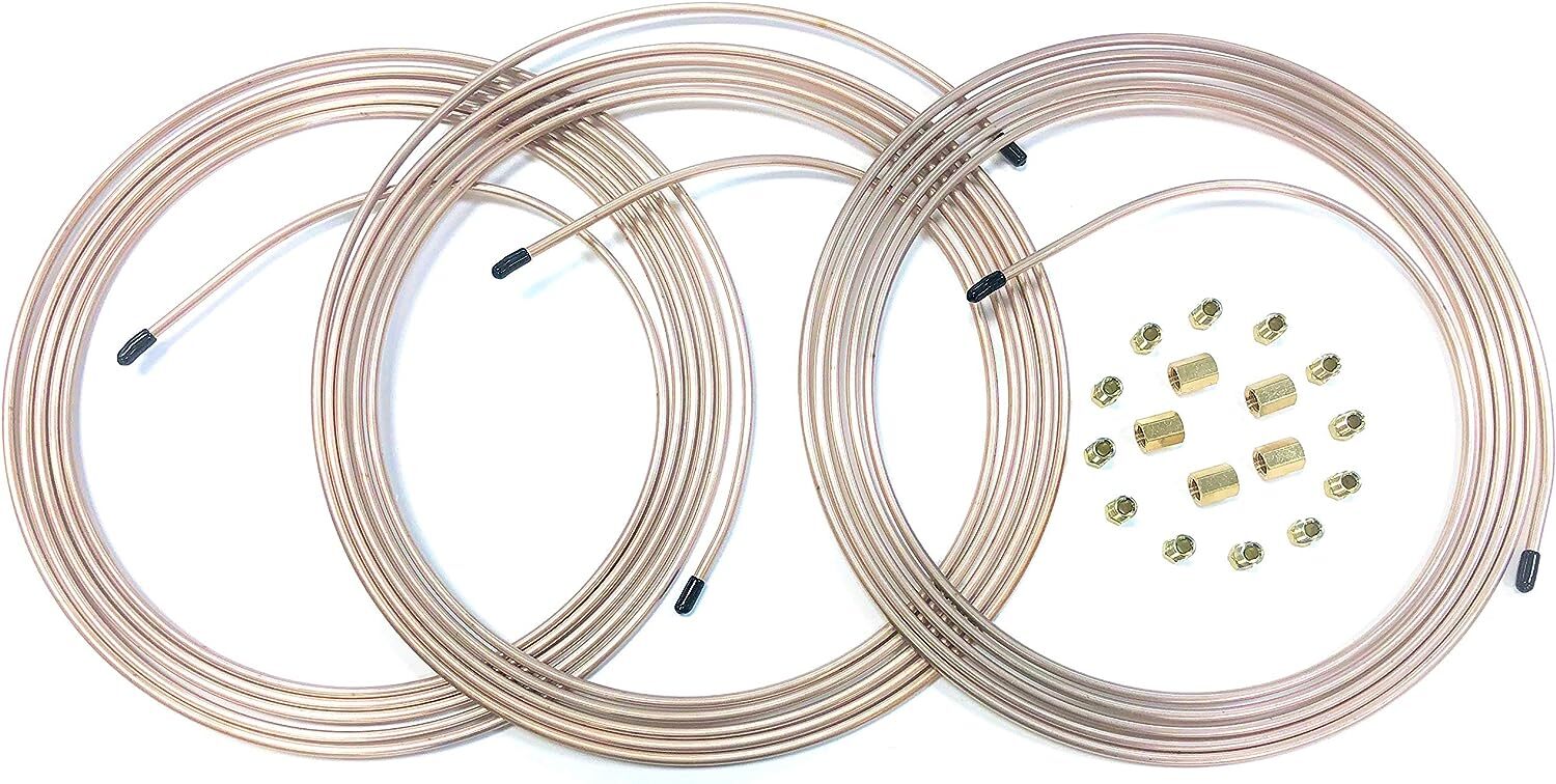 30' of 1/4" Copper Nickel Brake Line w/ Fittings & Unions (3-10 foot coils)