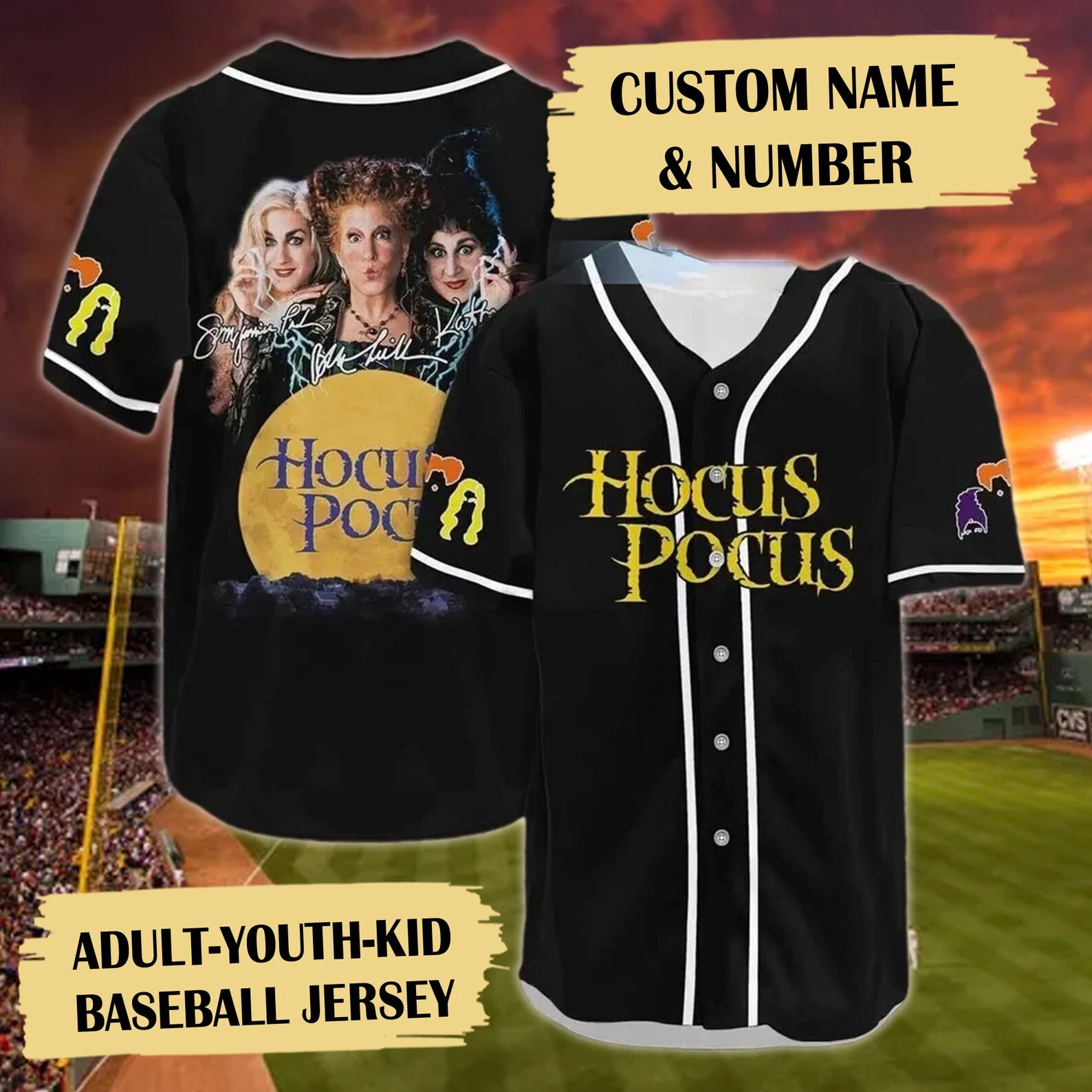 Personalized Halloween Hocus Pocus Baseball Jersey Shirt