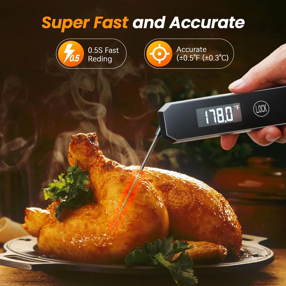 Meat Thermometer Digital, 0.5 Sec Instant Read Thermometer with High Accuracy...
