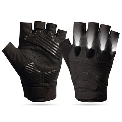 LED Flashlight Gloves Auto Repair Light Outdoor Working Fingerless Gloves BLACK