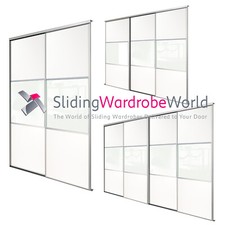 Silver Frame WHITE & White Glass WIDELINE Sliding Wardrobe Door Kits - All sizes