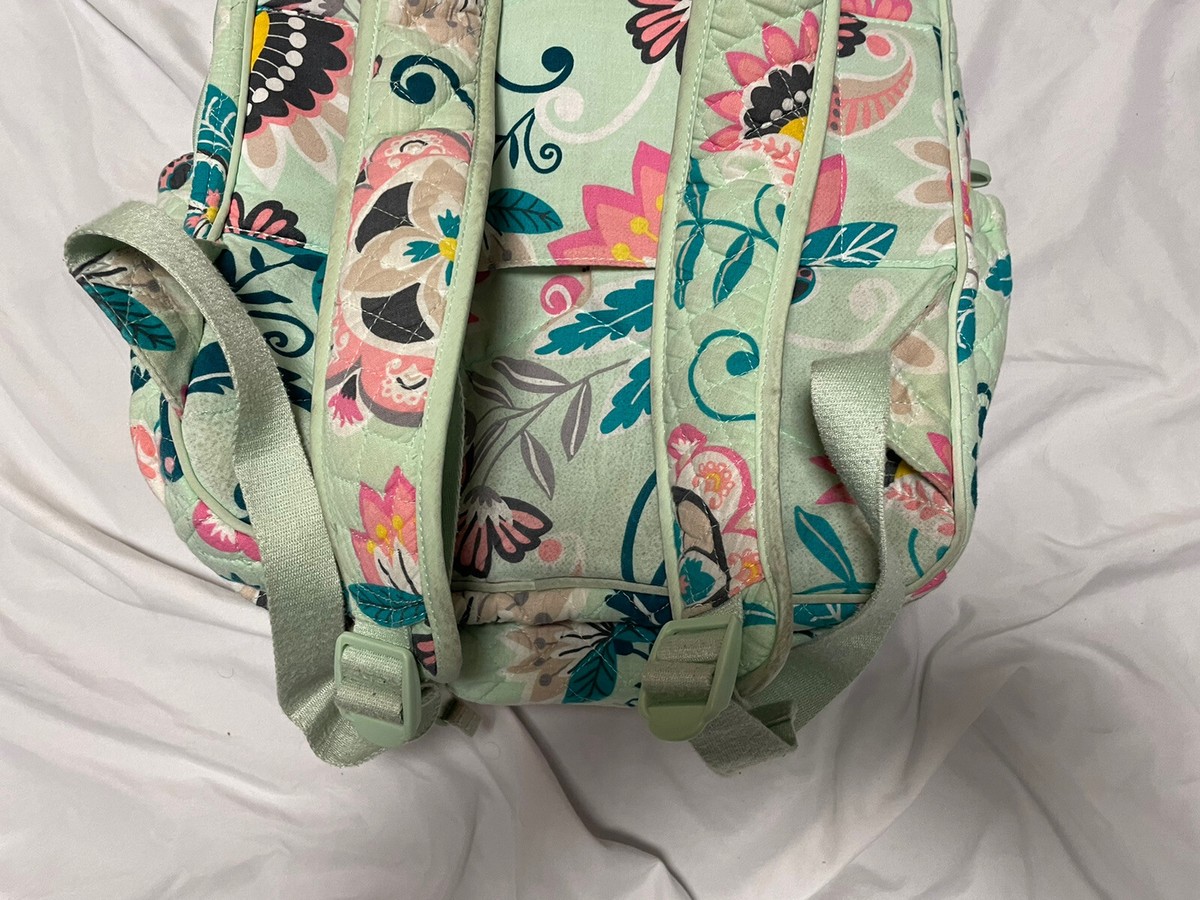 Vera Bradley Backpack Mint Green Floral With Snail Pattern 