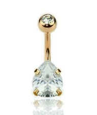 Rose Gold Double Gem CZ Tear Drop 316L Surgical Steel Navel Pong Set Belly Ring