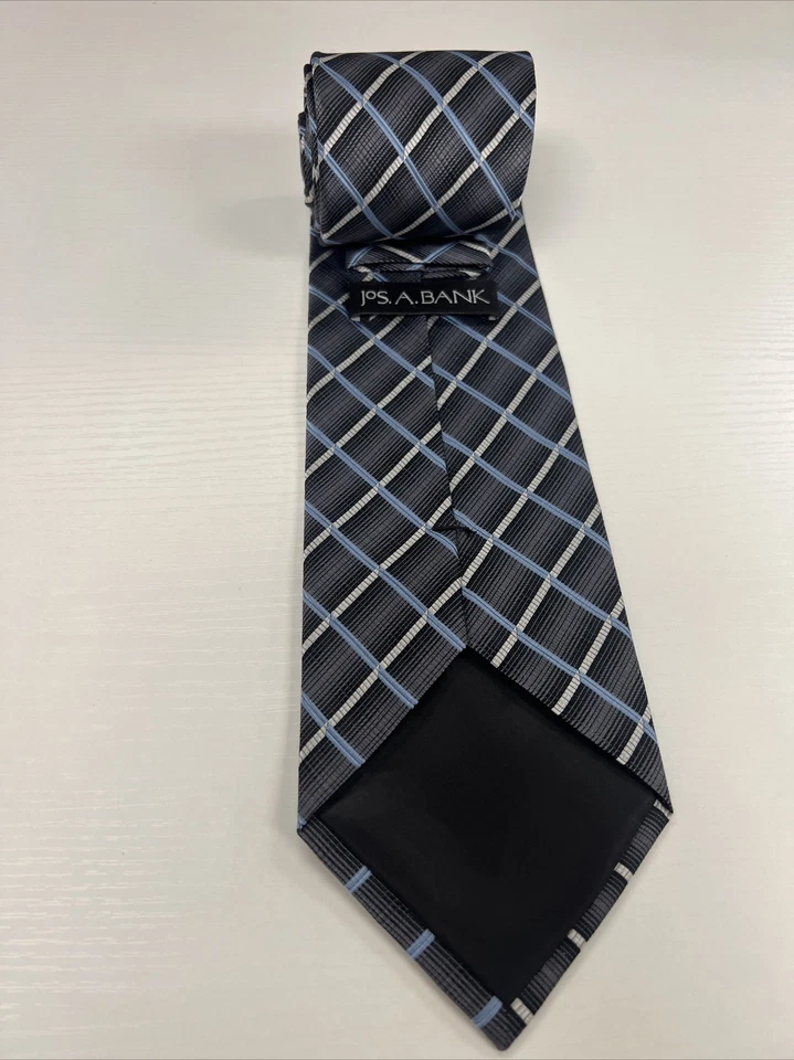 Jos A. Corbata de cuello Bank para hombre gris y azul claro Argyle a cuadros seda $89 Foto 4 de 4