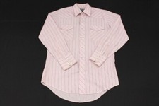 Vintage Wrangler Pearl Snap Shirt Men's 15 Pink Vertical Striped Long Tails USA