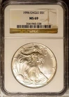 Key Date 1996 $1 Silver American Eagle MS 69 NGC # 3541960-338 + Bonus