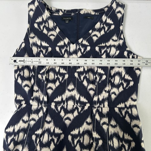 Talbots Shift Dress Size 8 Navy Blue Geometric Print Sleeveless V Neck Stretch - Picture 9 of 12