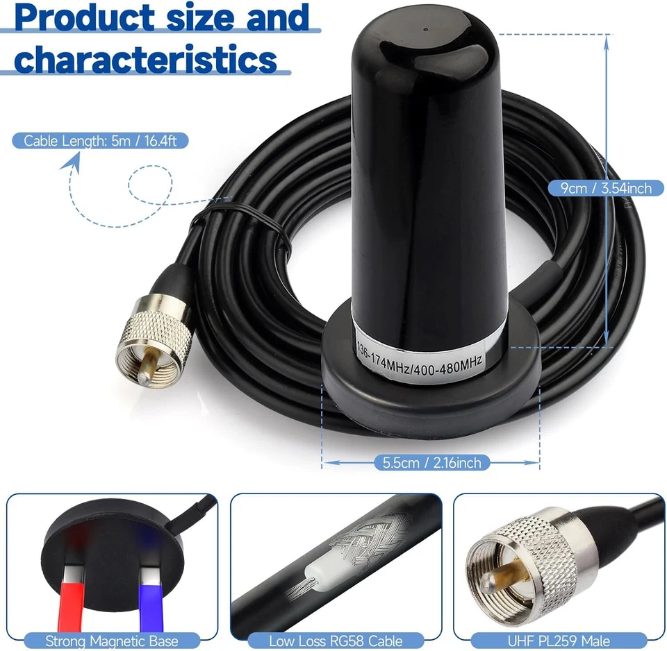 VHF UHF Dual Band Antenna Ham Radio 136-174MHz 400-470MHz NMO Mount PL259 Male - Image 2 of 4