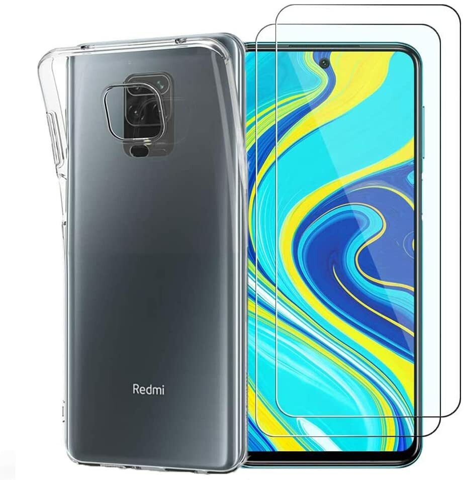 Pack Protection Pour Xiaomi Redmi Note 9 Pro - 2 Films Verre Trempé + Coque, Anti-rayures Et Chocs