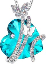 Blue Butterfly Love Heart Pendant Necklaces With Birthstone Jewelry B For Women