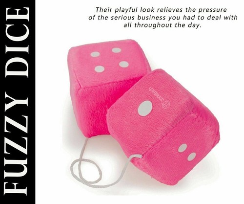 Zone Tech Pair Vintage Car Pink Hanging Mirror Fuzzy Dice 3" - Picture 5 of 5