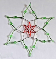 CZECH BEAD SNOWFLAKE CHRISTMAS ORNAMENT RED AND GREEN 17
