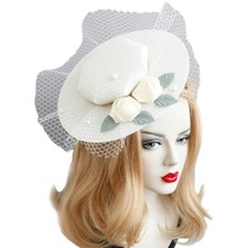 Banquet Hat Fascinators Hat with Hair Clip Veil Mesh Pearl Tophat for Wedding