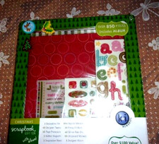 Complete 12 x 12 Christmas Theme Scrapbook Kit in Storage Tin- New