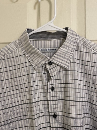 Tommy Bahama Shirt Mens Medium White Gray Button Up Long Sleeve Dress Shirt - Picture 5 of 7