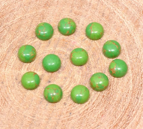 Lotto 12 pezzi rame verde turchese - 8 mm cabochon tondo pietra preziosa sfusa - Foto 3 di 7