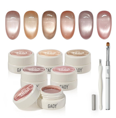 GAOY Sheer Nude Cat Eye Gel Nail Polish Set with Magnet, 6 Colors Jelly Pink Pur