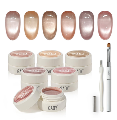 #ad GAOY Sheer Nude Cat Eye Gel Nail Polish Set with Magnet 6 Colors Jelly Pink Pur $15.40