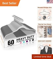 Heavy Duty Plastic Hangers 60 Pack, Non Slip Clothes Hangers with Rubber Pads...