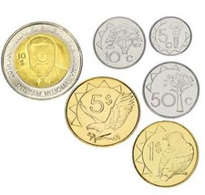 Namibia set of 6 coins 2009-2012 UNC 5, 10, 50 cents, 1, 5, 10 dollars