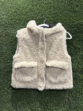 ZARA Kids Sherpa Fleece Vest Hooded Beige 9-10 Faux Fur Zip Pockets