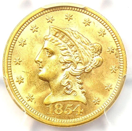 1854 Liberty Gold Quarter Eagle $2.50 Coin - PCGS MS63 (UNC BU) - $1,600 Value